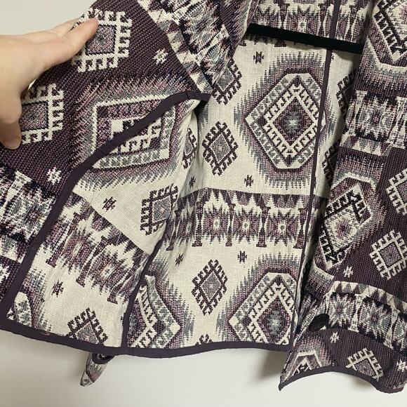 Vintage Flashback Cropped Jacket Western Boho Tapestry Purple Cream‎ Short Sz M - Picture 4 of 9